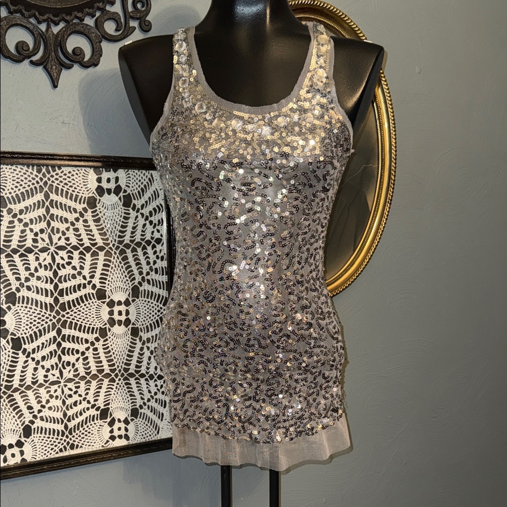 Silver Sequin Tank Top